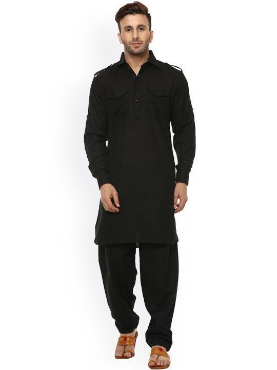 hangup-men-black-solid-pathani-kurta-big-0
