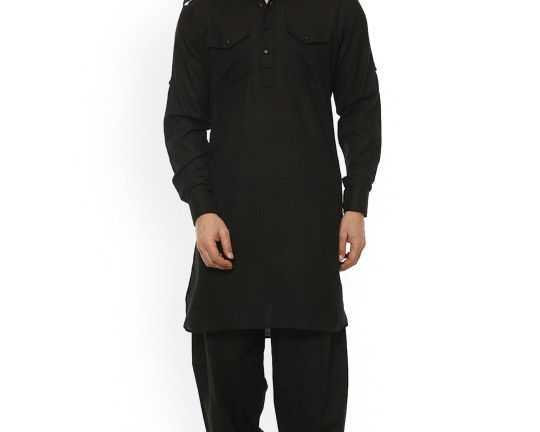 hangup-men-black-solid-pathani-kurta