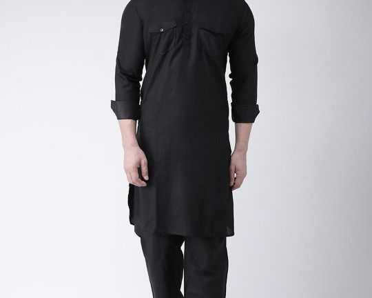 hangup-men-black-solid-kurta-with-pyjamas