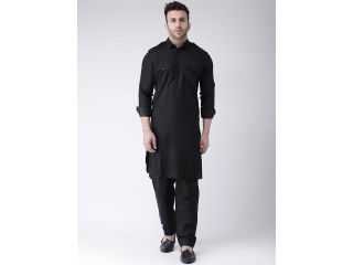 hangup-men-black-solid-kurta-with-pyjamas-small-0