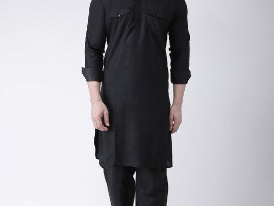 hangup-men-black-solid-kurta-with-pyjamas