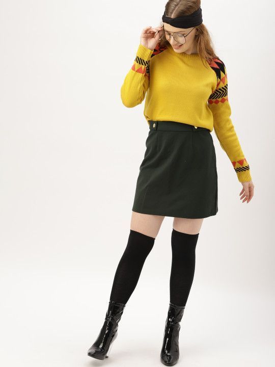 dressberry-women-mustard-yellow-black-self-design-big-0