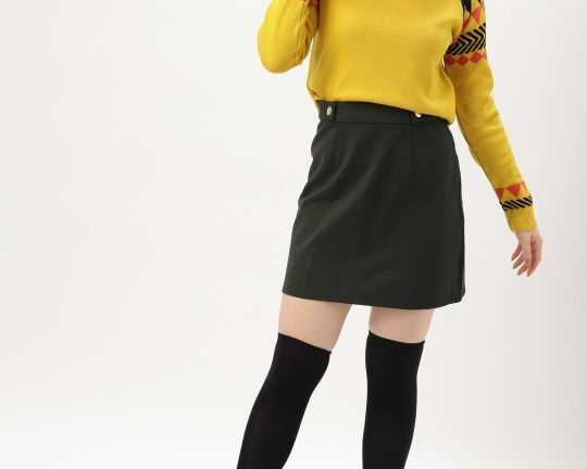 dressberry-women-mustard-yellow-black-self-design