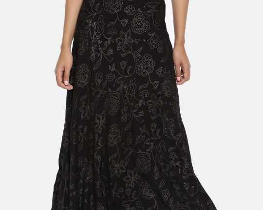 and-women-black-printed-flared-skirt