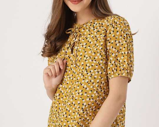 dressberry-women-mustard-yellow-printed-top