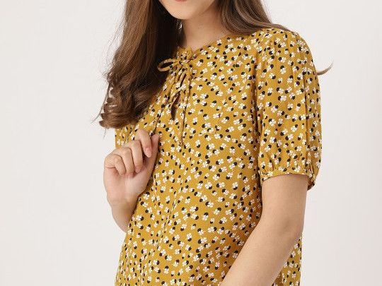 dressberry-women-mustard-yellow-printed-top