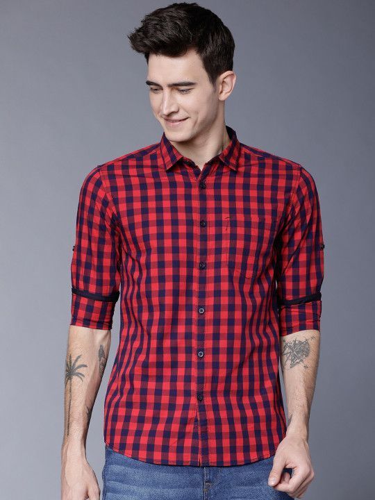 highlander-men-red-navy-blue-slim-fit-checked-casual-shirt-big-0