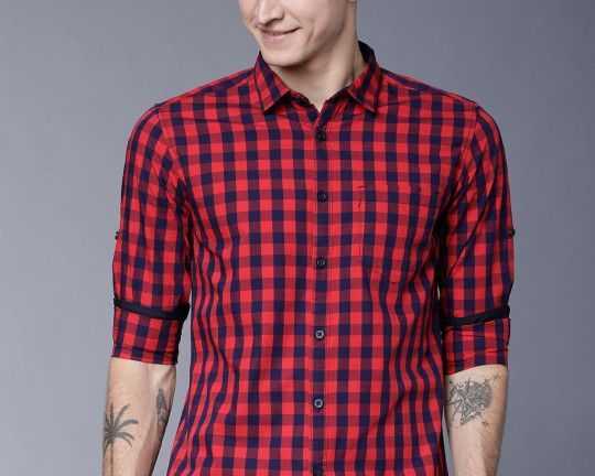 highlander-men-red-navy-blue-slim-fit-checked-casual-shirt