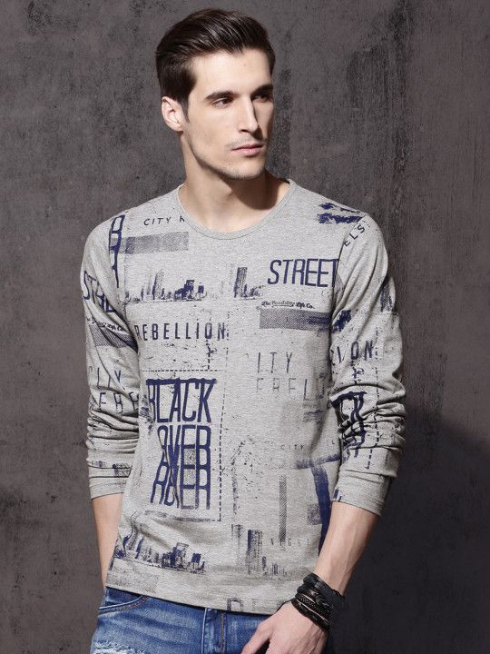 roadster-men-grey-melange-all-over-printed-t-shirt-big-0