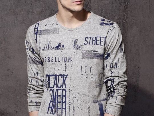 roadster-men-grey-melange-all-over-printed-t-shirt