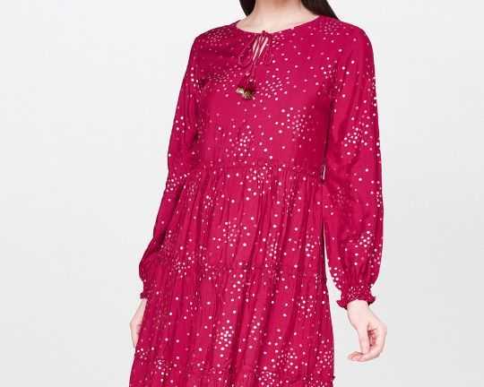 and-women-pink-printed-fit-and-flare-dress