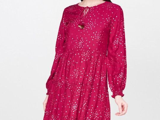 and-women-pink-printed-fit-and-flare-dress