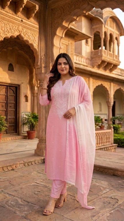 trendy-plus-size-pink-lucknawi-kurta-set-big-0