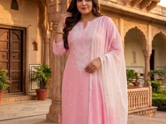 trendy-plus-size-pink-lucknawi-kurta-set