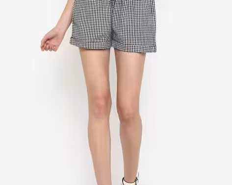 checked-high-rise-shorts-with-tie-up