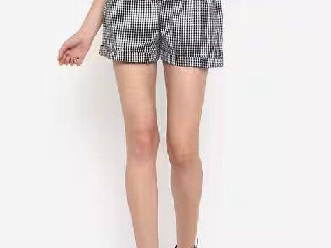 checked-high-rise-shorts-with-tie-up