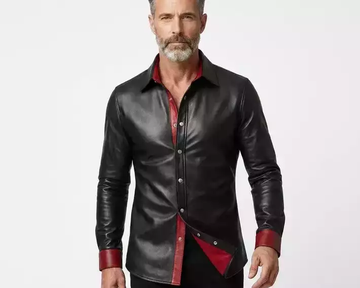 mens-black-genuine-leather-shirt-with-red-accents