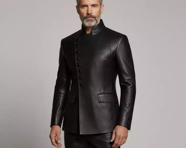 mens-black-asymmetrical-leather-button-jacket