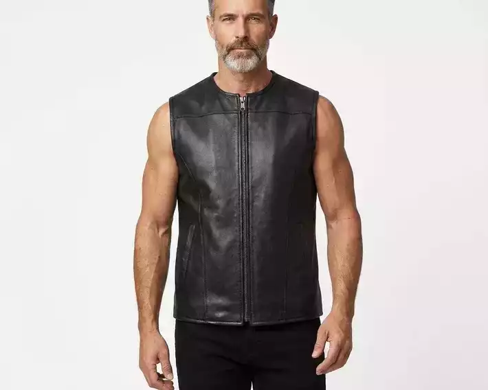 mens-black-leather-biker-vest