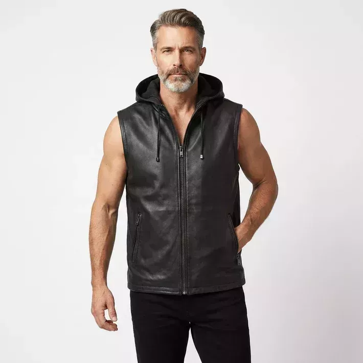 mens-black-genuine-leather-hooded-vest-big-0