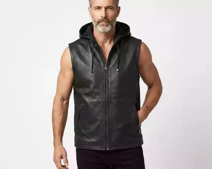 mens-black-genuine-leather-hooded-vest