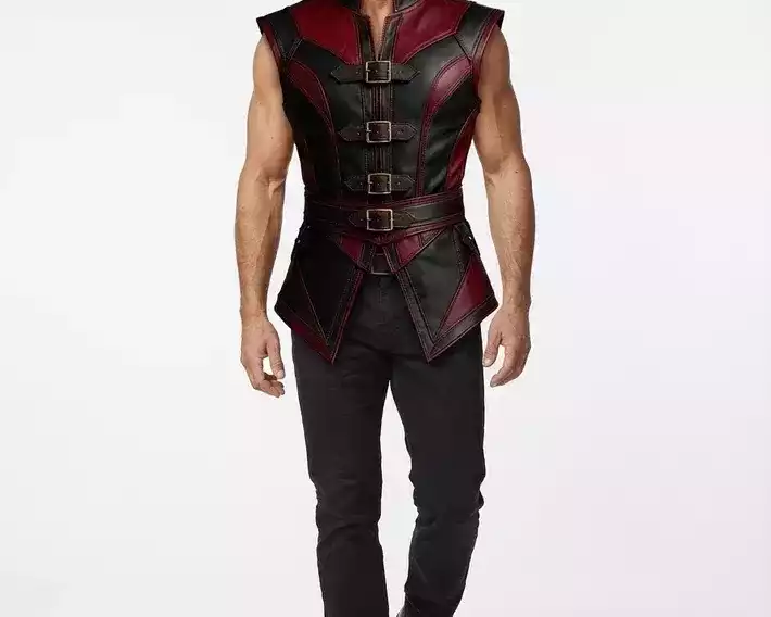 mens-red-black-leather-vest