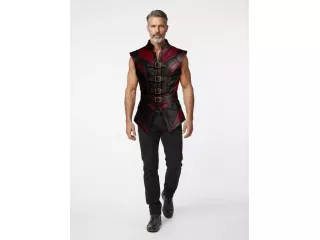 mens-red-black-leather-vest-small-0
