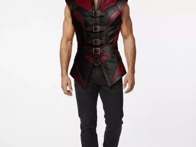 mens-red-black-leather-vest