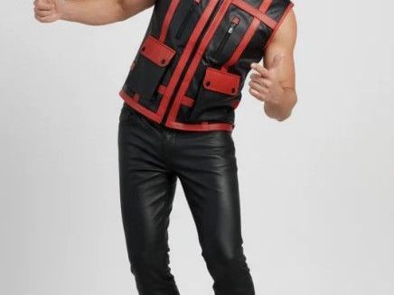 mens-black-leather-vest-with-red-stripes