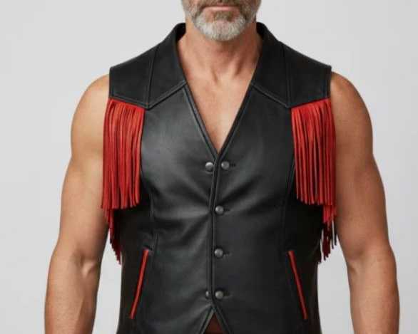 mens-black-leather-fringe-vest
