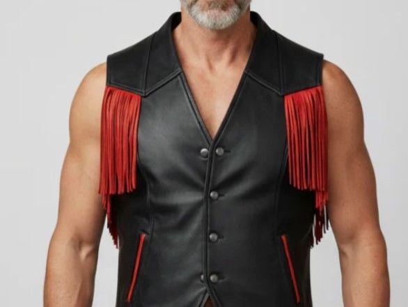mens-black-leather-fringe-vest