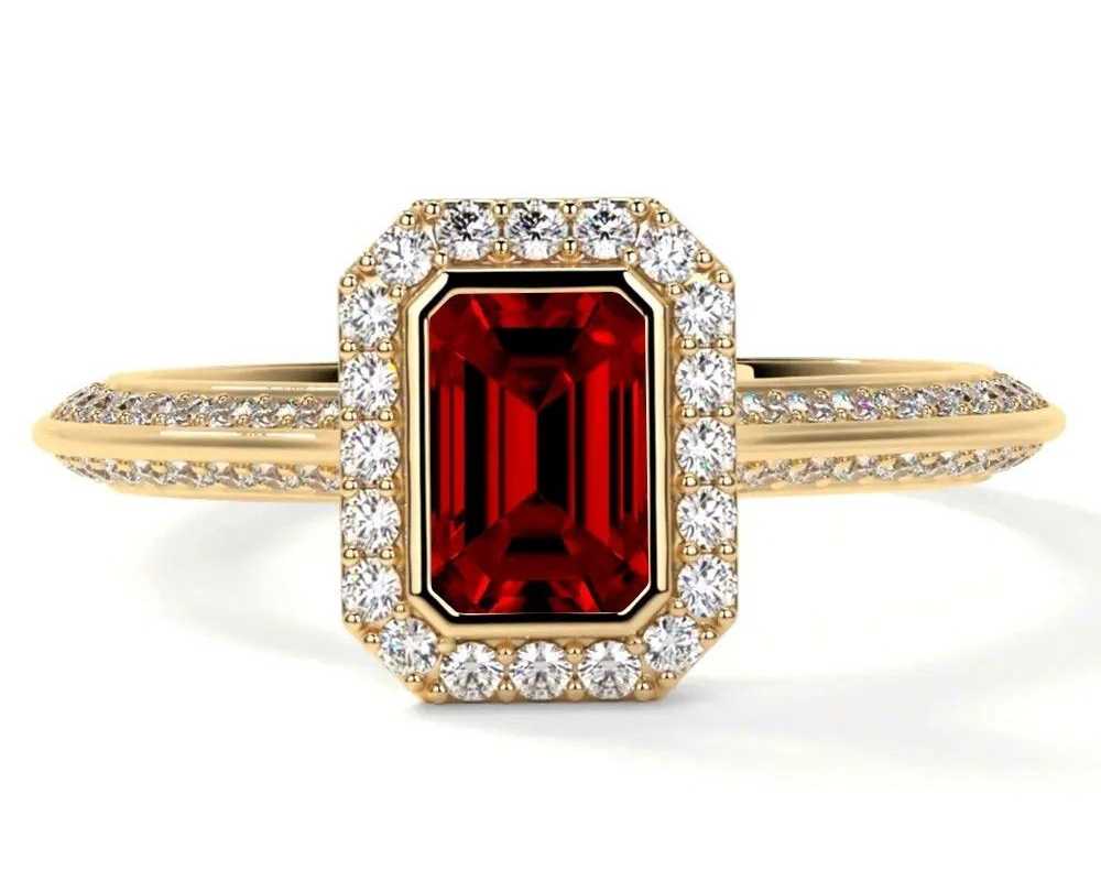 emerald-cut-lab-made-ruby-rings-with-round-diamond