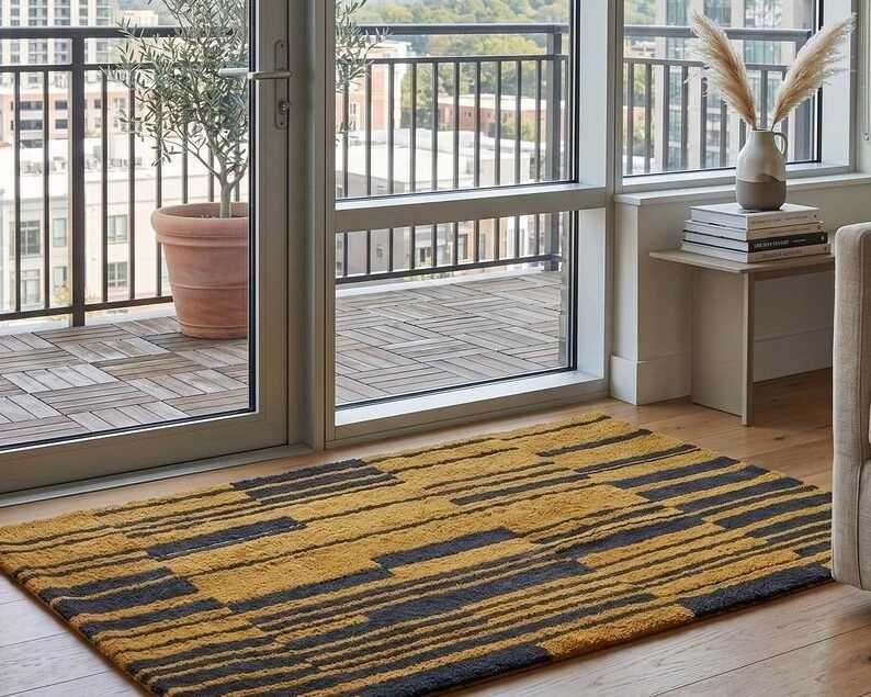 mustard-yellow-black-abstract-geometric-rug
