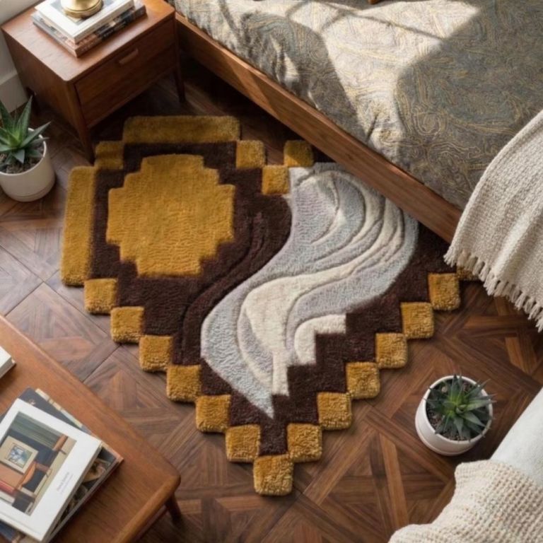 brown-and-mustard-3d-handmade-yin-yang-heart-rug-big-0