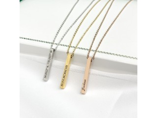 Dainty Engraved Vertical Square Rose Gold Name Bar Necklace