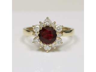 Round Ruby Halo Diamond Ring with Prong Setting (1.79cttw)