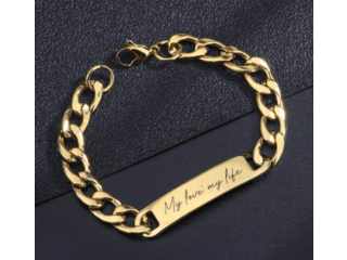 Custom Engraved Gold Cuff ID Bracelet