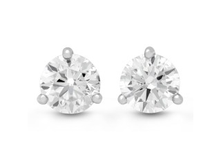 14K White Gold 3-Prong Diamond Stud Earrings