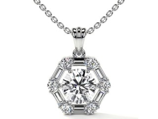 Find Prong Set Round and Straight Baguette Diamond Halo Pendant
