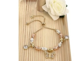 Butterfly Stoned Charms Oval Beads Adjustable Bracelet